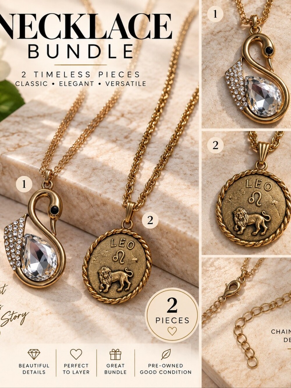 2-Piece Gold-Tone Statement Necklace Bundle